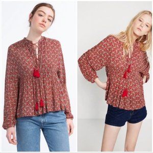 Zara flowy peasant babydoll blouse